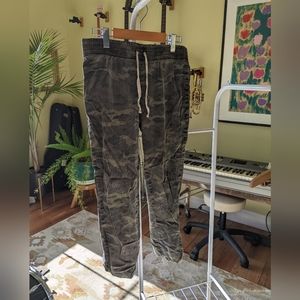 Camouflage pants with white drawstring